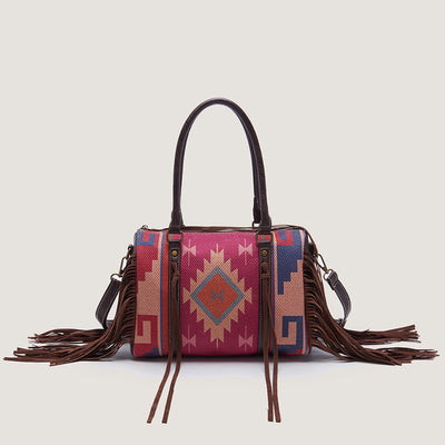 Vintage Hand-woven Boho Tote Tassel Top Handle Satchel with Crossbody Strap