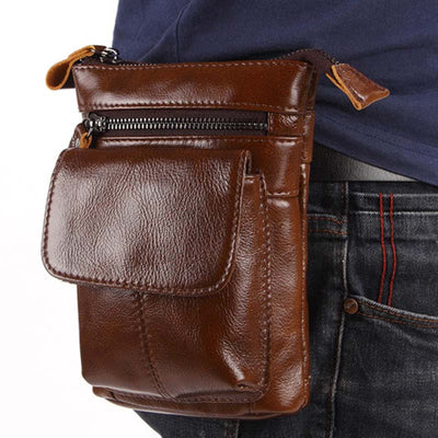 Men's Outdoor Leather Multi-function Waist Bag