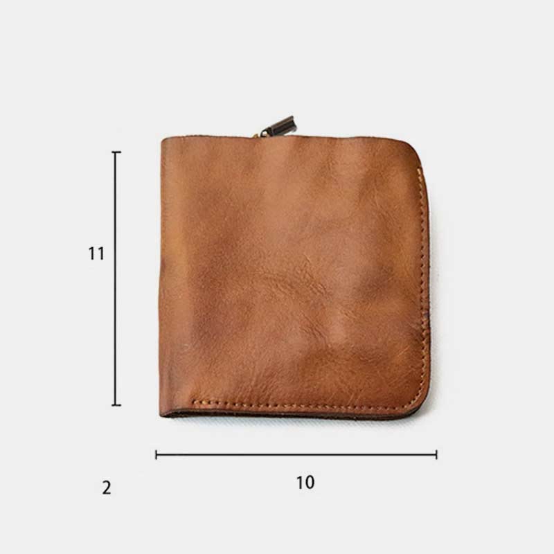 Leather Wallet For Men Double Folding Vintage Short Zipper Purse