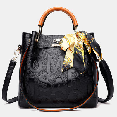 Women's Triple Compartment Tote Handbag PU Leather Letter Print Crossbody Bag