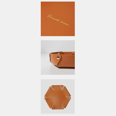 Foldable Leather Valet Tray Small Catchall Jewelry Travel Table Organizer