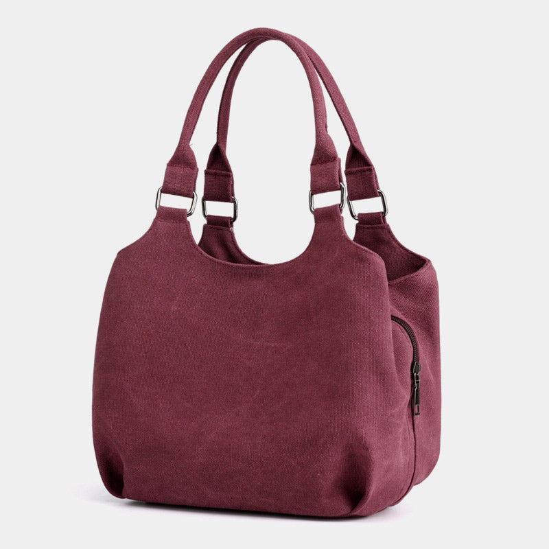 Triple Compartment Canvas Tote Lightweight Functional Hobo Handbag Purse