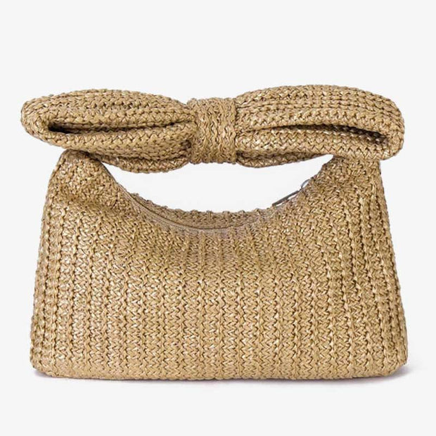 Bowknot Straw Woven Clutch for Women Beach Party Handbag Purse
