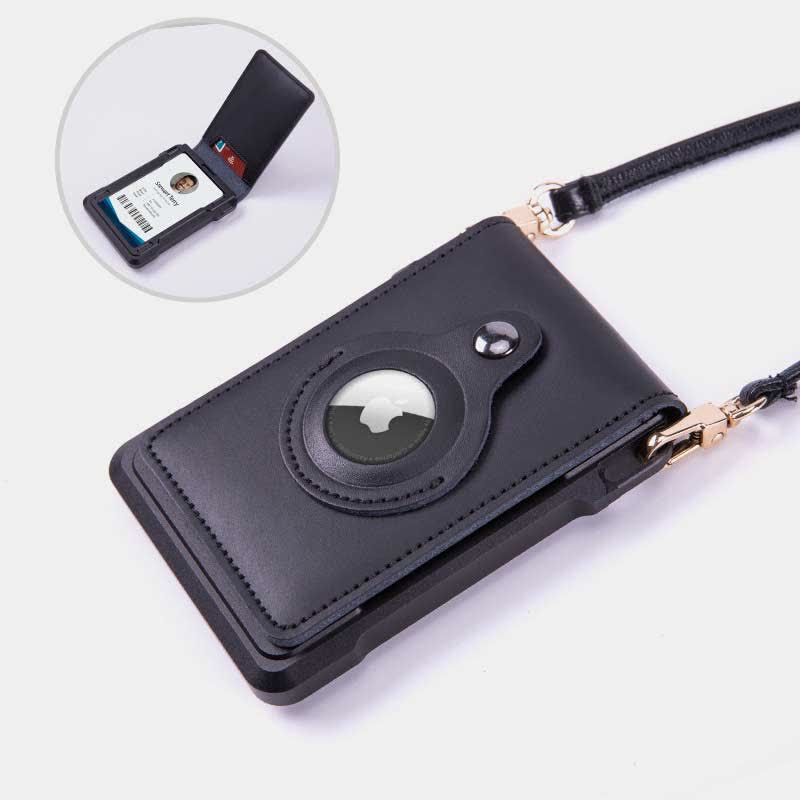 Genuine Leather Airtag Wallet RFID Blocking Quick Access Badge Card Holder
