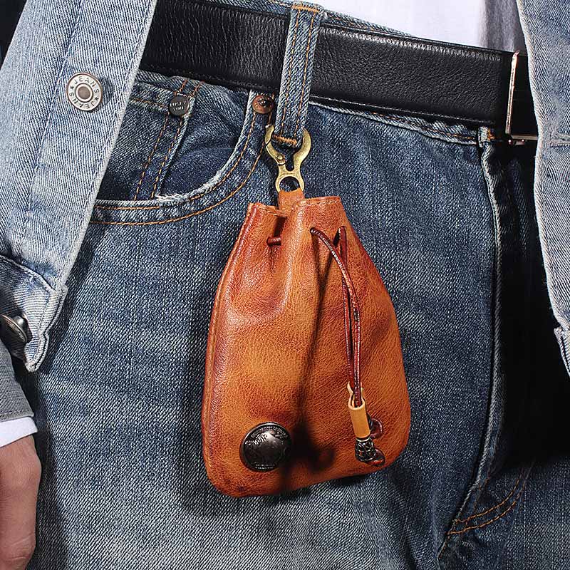 Multiple Use Genuine Leather Drawstring Pouch Coin Purse Jewelry Storage Bag