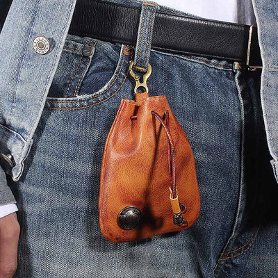 Multiple Use Genuine Leather Drawstring Pouch Coin Purse Jewelry Storage Bag