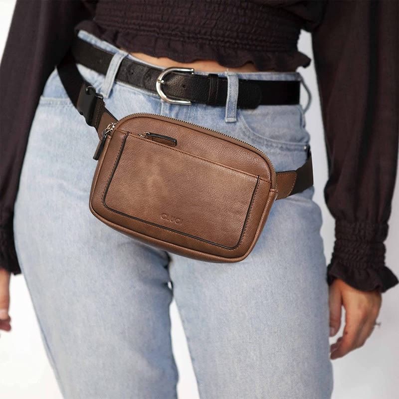 Multifunctional Waist Bag Retro Vegan Leather Outdoor Sports Satchel Purse