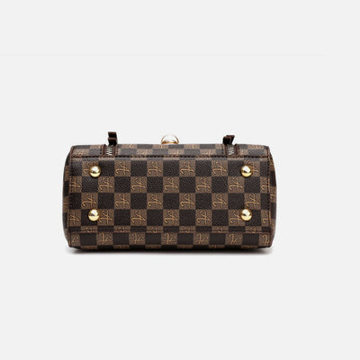 Classic Plaid Embossing Handbag Women Vegan Leather Retro Crossbody Bag