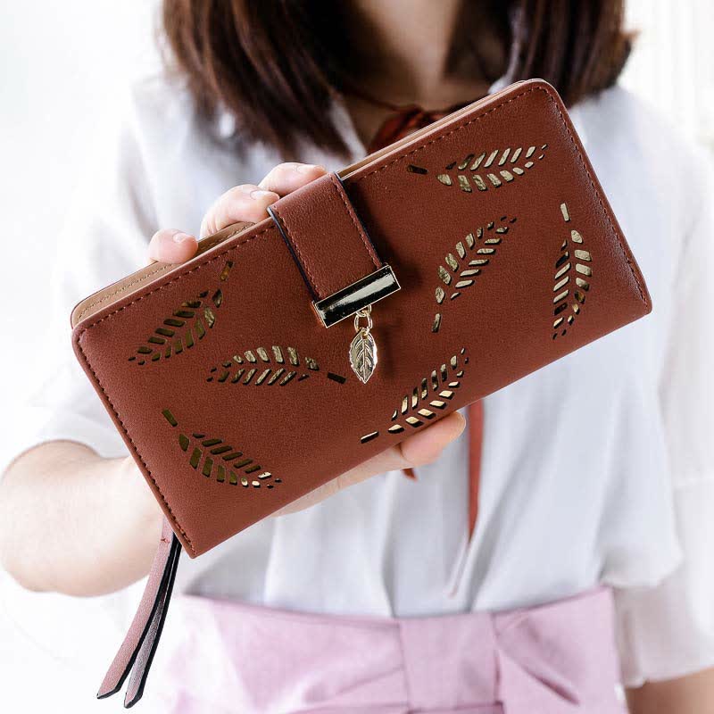 Large Leather Wallet for Women Hollow Out Long Ladies Clutch