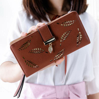 Large Leather Wallet for Women Hollow Out Long Ladies Clutch