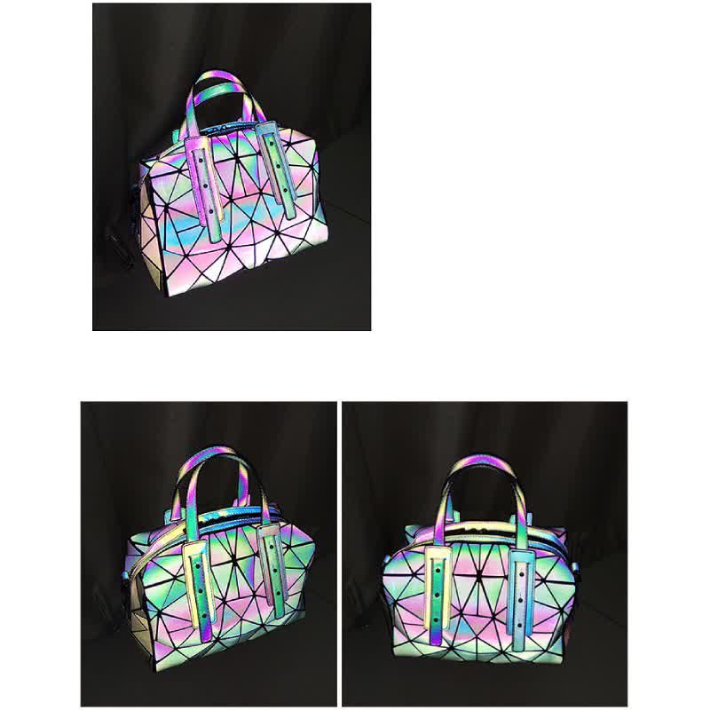 Geometric Purses Handbag Fashion Reflective Tote Bag with Crossbody Strap