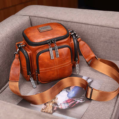 Retro Small Camera Bag for Women Oil Wax Leather Crossbody Purse