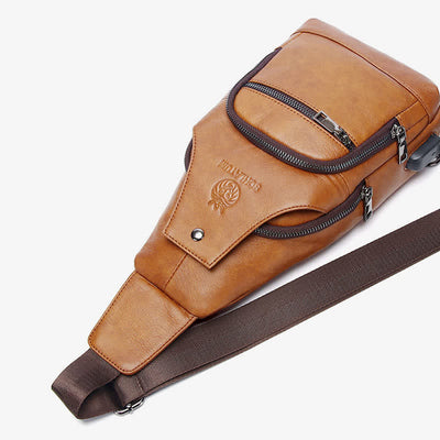 Genuine Leather Sling Bag Crossbody Backpack for Men Hiking Travel Daypack