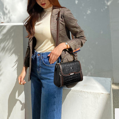 Crocodile Print Handbag For Women Roomy PU Leather Crossbody Bag