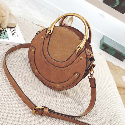 Large Capacity Round Shape Elegant Top-Handle Bag With Metallic Handle