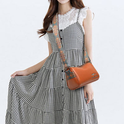 Elegant Vegan Leather Crossbody Bag Classic Solid Color Lady Bag