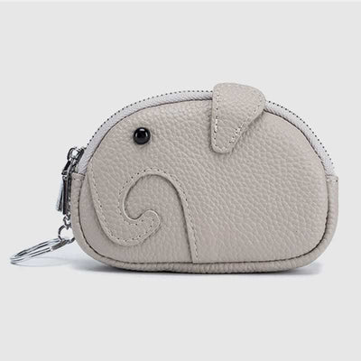 Genuine Leather Cute Elephant Coin Purse Zip Change Wallet Pouch