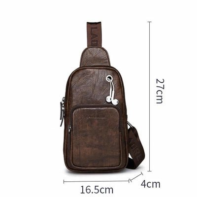 Men's Leather Sling Bag Chest Bag One Shoulder Backpack Crossbody Bag