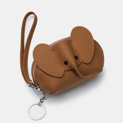 Women Small Coin Purse Elephant Leather Wallet Change Pouch Wristlet