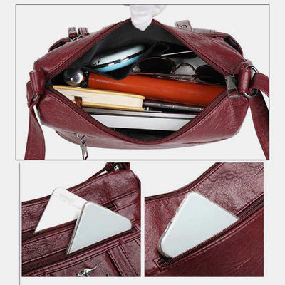 Crossbody Bag for Women Multi-Pocket Soft Leather Zipper Pocket Shoulder Purse