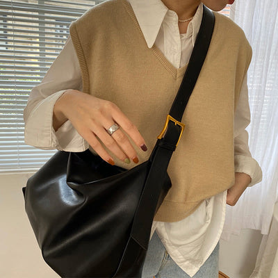 Soft Leather Tote Women Wide Strap Vintage Crossbody Satchel Purse