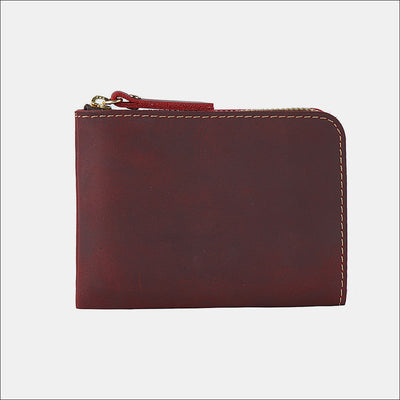 Vintage Genuine Leather Slim Zip Wallet Crazy Horse Leather Coin Purse
