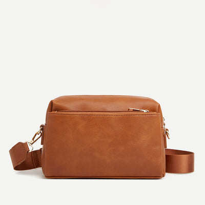 Triple Zip Small Crossbody Bag Faux Leather Casual Handbag Camera Purse