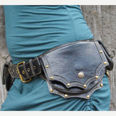 Waist Bag for Women Men Medieval PU Leather Rivets Waist Bag
