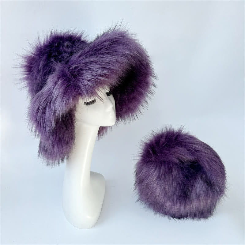 Faux Fur Soft Hat Bag Set For Women Winter Dating