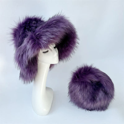 Faux Fur Soft Hat Bag Set For Women Winter Dating