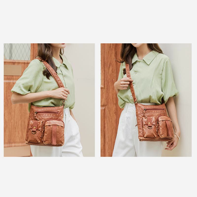 Crossbody Bag For Women Washed Casual Denim Leather Shoulder Bucket Bag