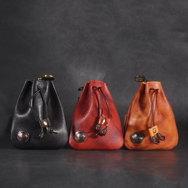Multiple Use Genuine Leather Drawstring Pouch Coin Purse Jewelry Storage Bag