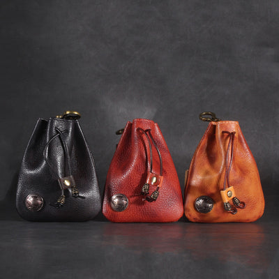 Multiple Use Genuine Leather Drawstring Pouch Coin Purse Jewelry Storage Bag