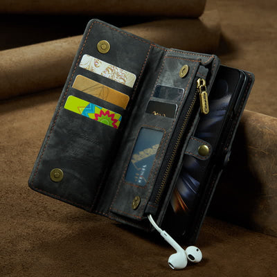 Durable Leather Magnetic Wallet Case for Z Fold 4 with Wrist Strap