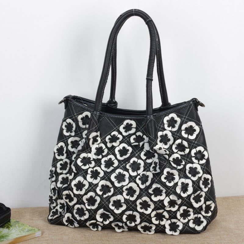 Genuine Leather Multicolor Flower Boho Handbag