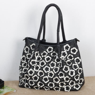 Genuine Leather Multicolor Flower Boho Handbag