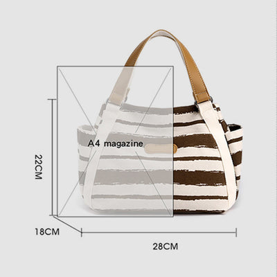 Casual Tote Bag For Women Daily Use Striped Canvas Bag