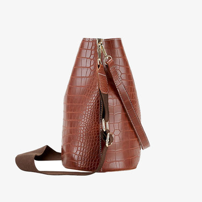 Crocodile Print Leather Cross Body Purse Single Shoulder Bucket Bag
