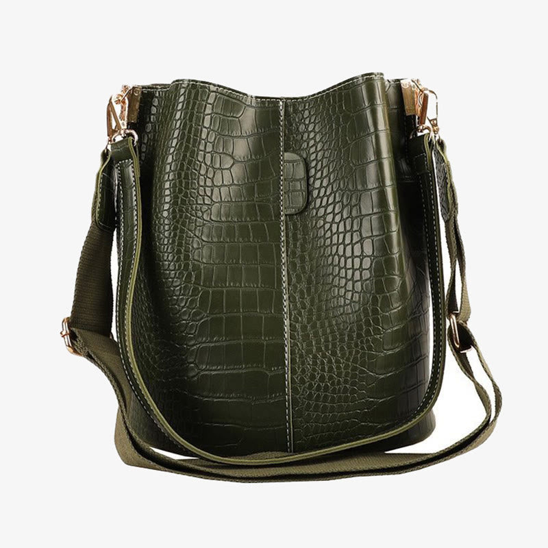 Crocodile Print Leather Cross Body Purse Single Shoulder Bucket Bag