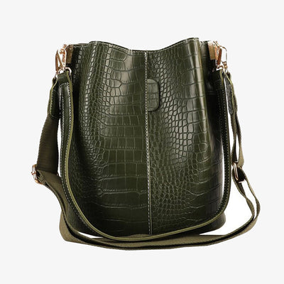 Crocodile Print Leather Cross Body Purse Single Shoulder Bucket Bag