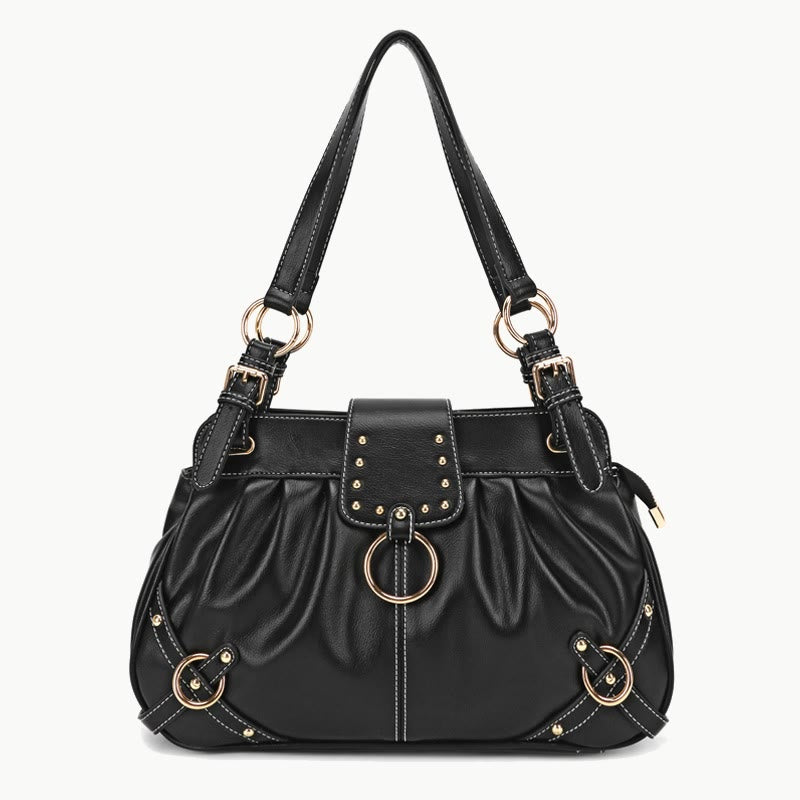 Multifunctional Pleated Tote Women Classic Plain Color Underarm Purse