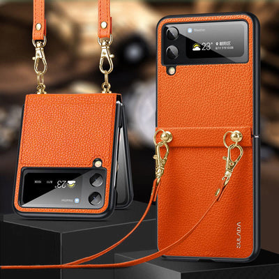 Crossbody Phone Case Samsung Z Flip 4 Folding Screen Leather Protective Cover
