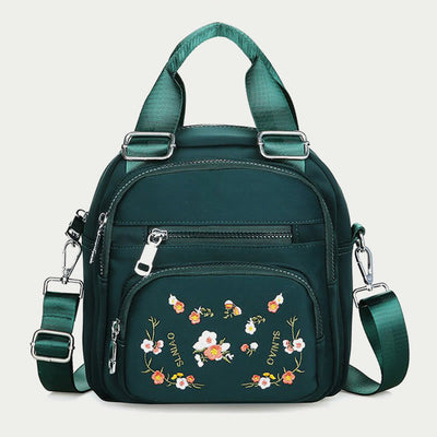 Multi-Compartment Waterproof Embroidery Floral Backpack Daypack Crossbody Bag