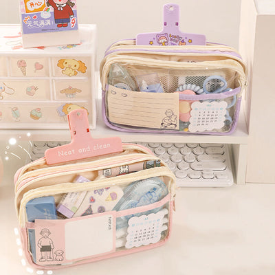 Pencil Case For Students Three Layer Transparent Simple Storage Case