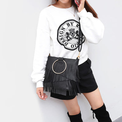 Tassel Leather Handbag For Women Music Party Classic Crossbody Bag