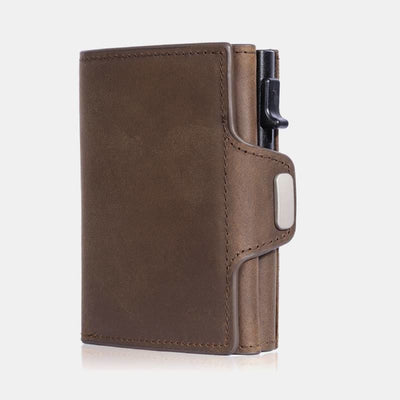 Minimalist Real Leather Wallet Trifold Pop Up Card Holder with RFID Blocking