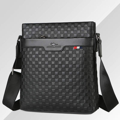 Genuine Leather Waterproof Messenger Bag for Men Plaid Crossbody Bag