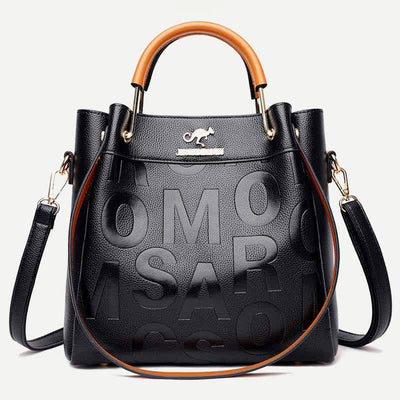 Women's Triple Compartment Tote Handbag PU Leather Letter Print Crossbody Bag