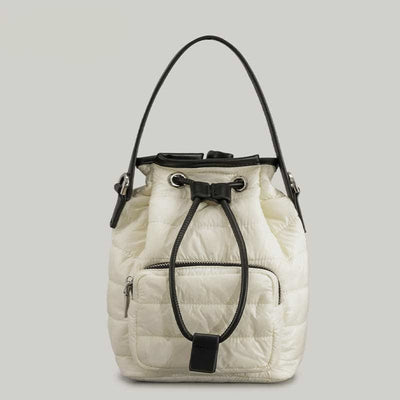 Puffer Drawstring Bucket Bag for Women Down Satchel Quilted Shoulder Bag