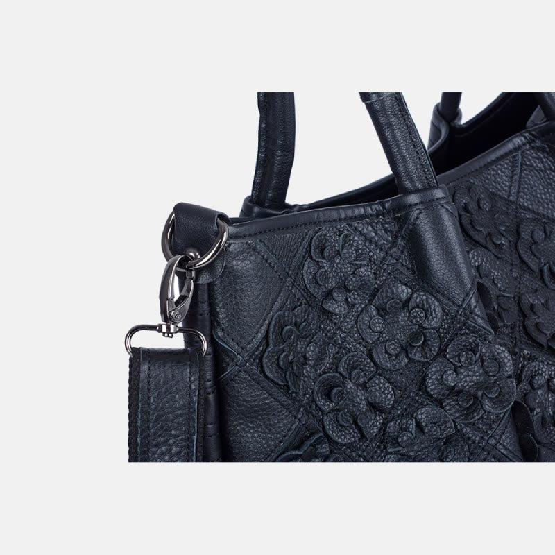 Genuine Leather Multicolor Flower Boho Handbag